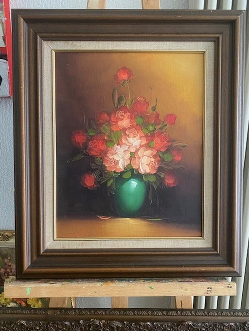 Bouquet of Roses In Green Vase