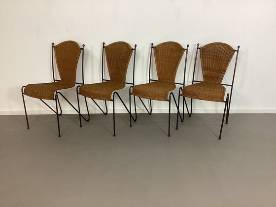 Image 1 of 4 Vintage Frederick Weinberg Style Chairs Woven Wicker Sixties