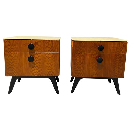 Fully Restored Night Stands By Jindřich Halabala For Úp Závody, 1950´S, Czechoslovakia