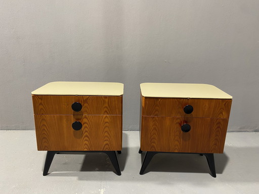 Fully Restored Night Stands By Jindřich Halabala For Úp Závody, 1950´S, Czechoslovakia