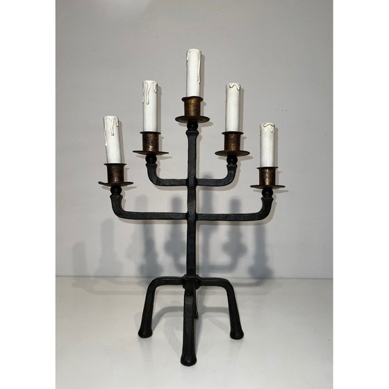 Image 1 of Pair of vintage wrought iron candelabras with 5 arms, 1940
