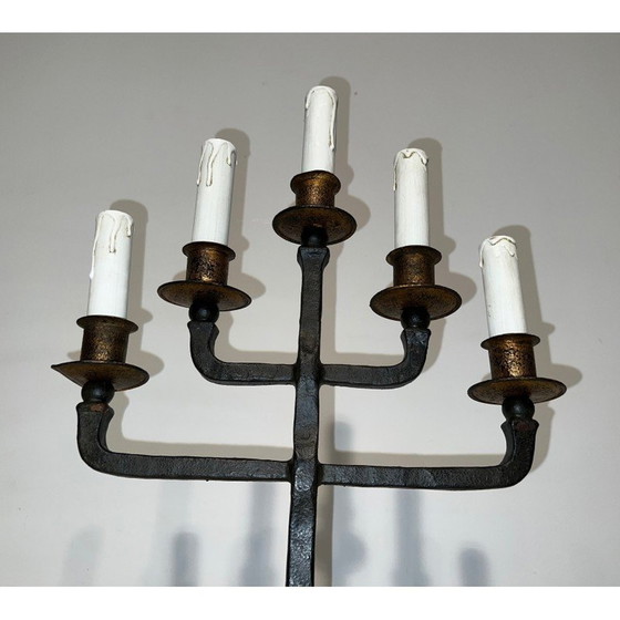 Image 1 of Pair of vintage wrought iron candelabras with 5 arms, 1940