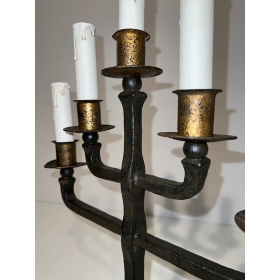 Image 1 of Pair of vintage wrought iron candelabras with 5 arms, 1940