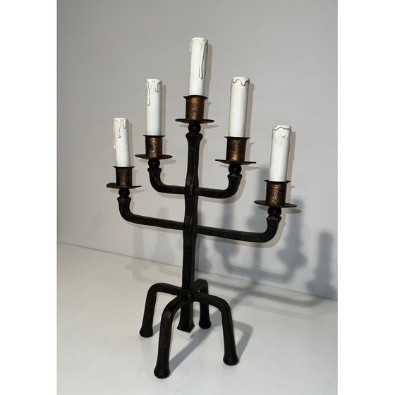 Image 1 of Pair of vintage wrought iron candelabras with 5 arms, 1940