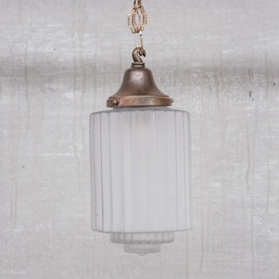 Image 1 of Vintage brass and glass pendant lamp, France 1930s