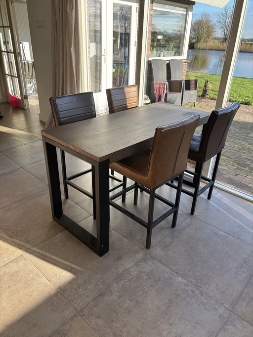 Dining Table / Desk Solid Wood With Black Stake Legs