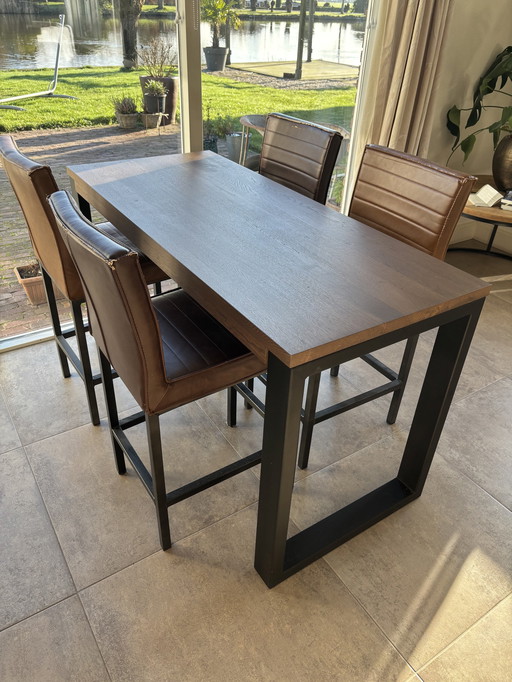 Dining Table / Desk Solid Wood With Black Stake Legs