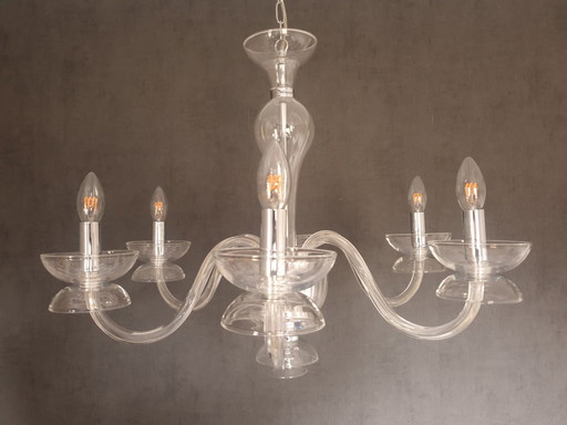 Italian Glass Chandelier With Leonardo System.