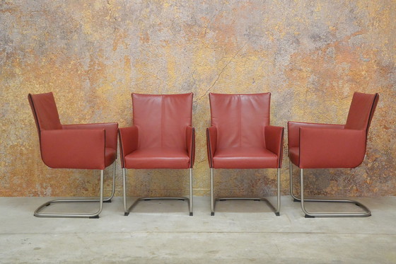 Image 1 of Four red leather Bert Plantagie Jones chairs