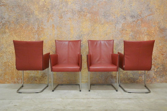 Image 1 of Four red leather Bert Plantagie Jones chairs