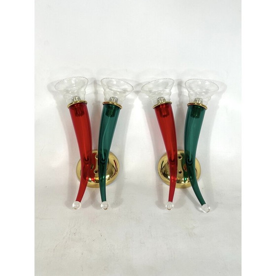 Image 1 of Coppia di applique vintage in vetro e lacca di Giuseppe Righetto per VeArt, Italia 1970