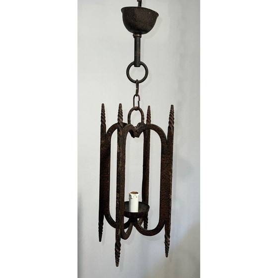 Image 1 of Vintage wrought iron chandelier, France 1950