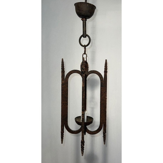 Image 1 of Vintage wrought iron chandelier, France 1950
