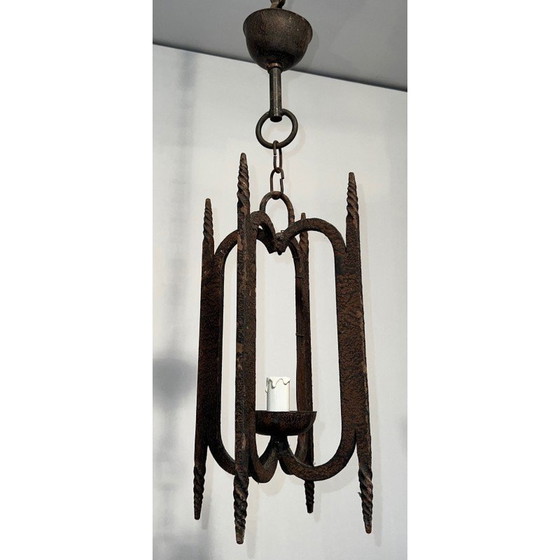 Image 1 of Vintage wrought iron chandelier, France 1950