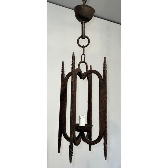 Image 1 of Vintage wrought iron chandelier, France 1950