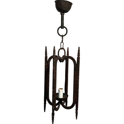 Vintage wrought iron chandelier, France 1950