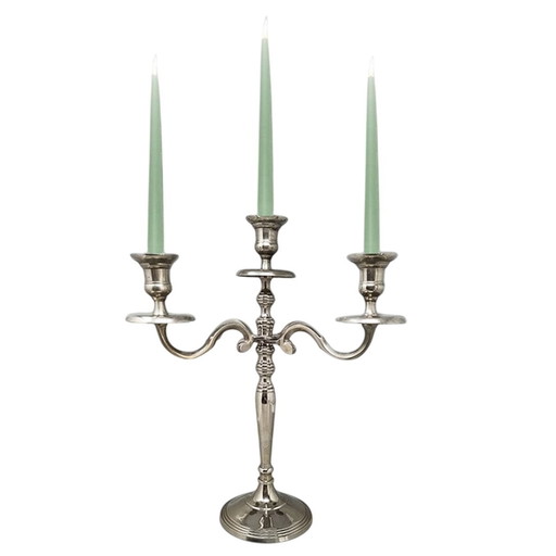 1950S Stunning Candelabra For Three Candles In Stainless Steel. Handmade. Made In Italy