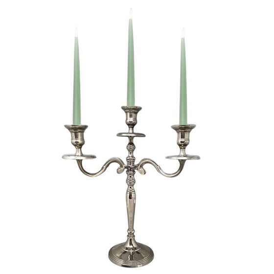 Image 1 of 1950S Stunning Candelabra For Three Candles In Stainless Steel. Handmade. Made In Italy