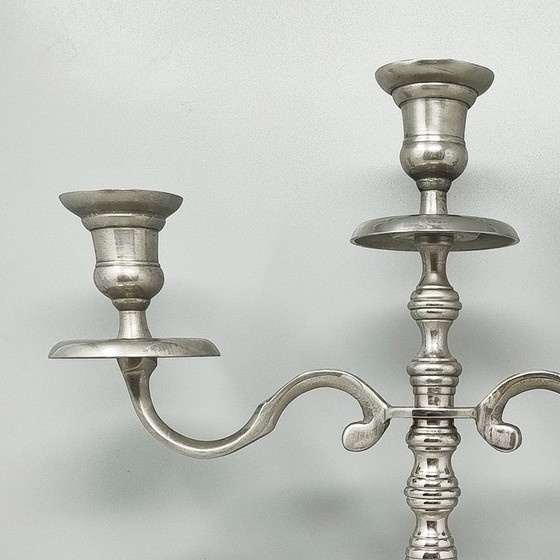 Image 1 of 1950S Stunning Candelabra For Three Candles In Stainless Steel. Handmade. Made In Italy