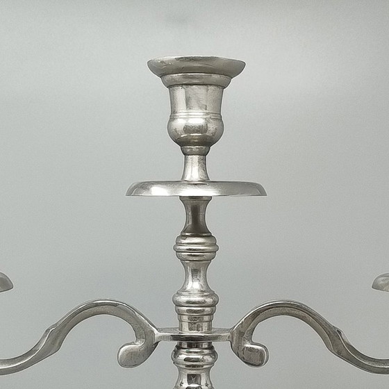 Image 1 of 1950S Stunning Candelabra For Three Candles In Stainless Steel. Handmade. Made In Italy