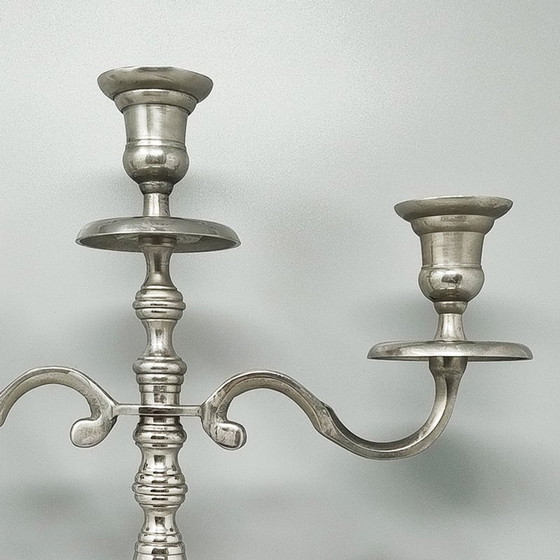 Image 1 of 1950S Stunning Candelabra For Three Candles In Stainless Steel. Handmade. Made In Italy