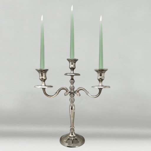 1950S Stunning Candelabra For Three Candles In Stainless Steel. Handmade. Made In Italy