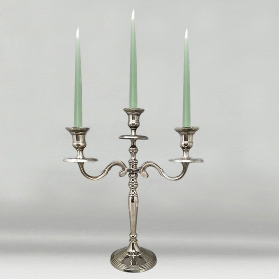 Image 1 of 1950S Stunning Candelabra For Three Candles In Stainless Steel. Handmade. Made In Italy