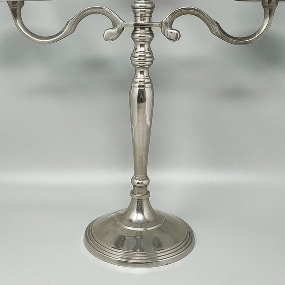 Image 1 of 1950S Stunning Candelabra For Three Candles In Stainless Steel. Handmade. Made In Italy