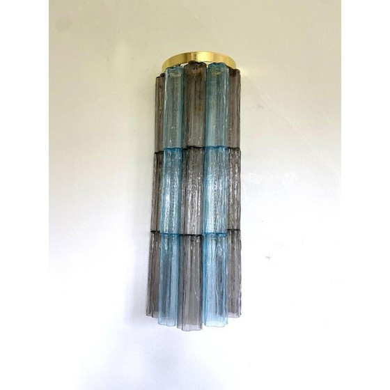 Image 1 of Set Of 2 Contemporary Grey And Light-Blue "Tronchi" Murano Glass Wall Sconce