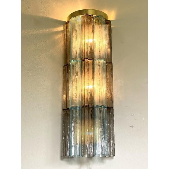 Image 1 of Set Of 2 Contemporary Grey And Light-Blue "Tronchi" Murano Glass Wall Sconce