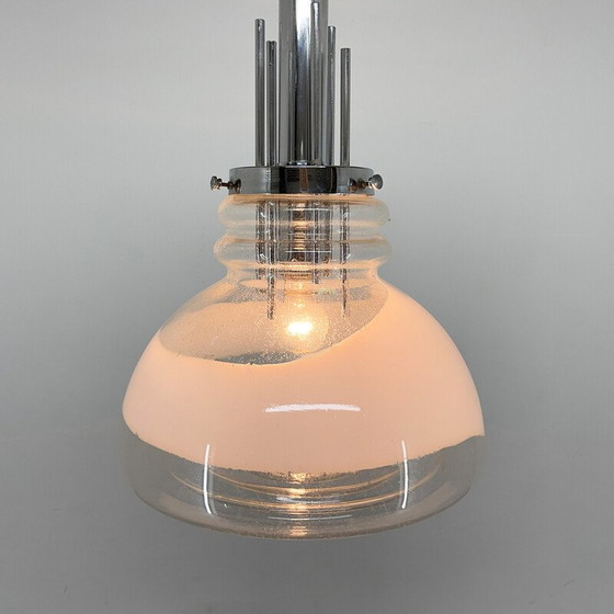 Image 1 of Lampada a sospensione vintage in vetro di Murano e cromo di Mazzega, Italia, anni '60