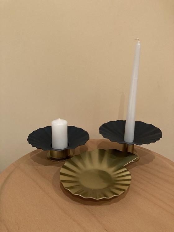 Image 1 of 2x Sara Rhodes candlesticks and bowl