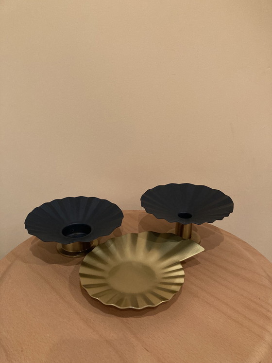 Image 1 of 2x Sara Rhodes candlesticks and bowl