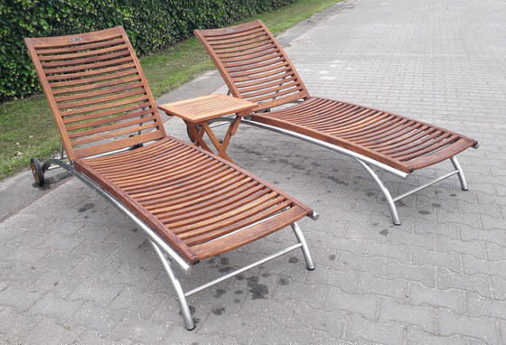 Image 1 of 2 chaises longues Hartman Prestige acier inoxydable/teak 200 cm de long