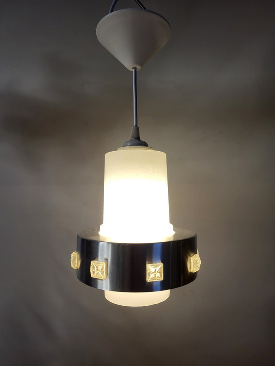 Image 1 of Lampada a sospensione Space Age, cromo e vetro opaco, anni '60-'70