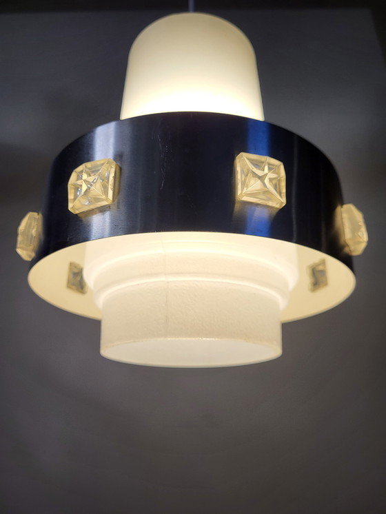 Image 1 of Lampada a sospensione Space Age, cromo e vetro opaco, anni '60-'70