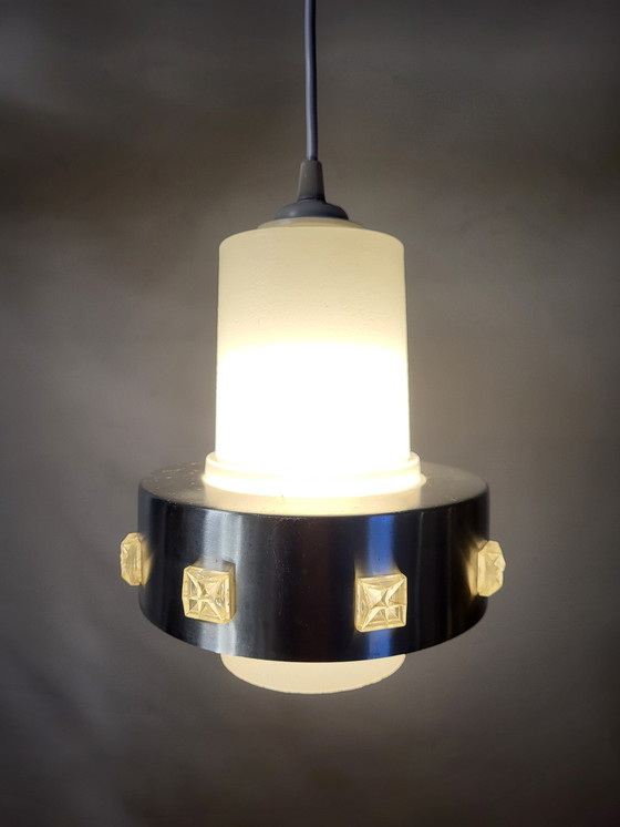 Image 1 of Lampada a sospensione Space Age, cromo e vetro opaco, anni '60-'70