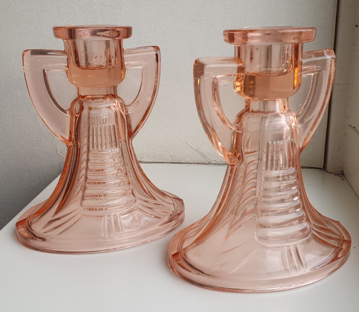 Two Val Saint Lambert Candlesticks 'Victoria' Luxval