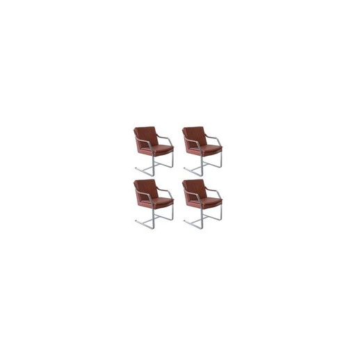 Set of 4 vintage camel brown leather armchairs by Rudolf Bernd Glatzel for Walter Knoll, 1970