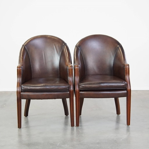 2 X Dark Beef Leather Dining Chair