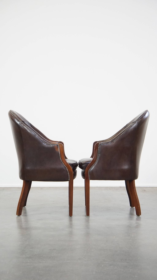 2 X Dark Beef Leather Dining Chair