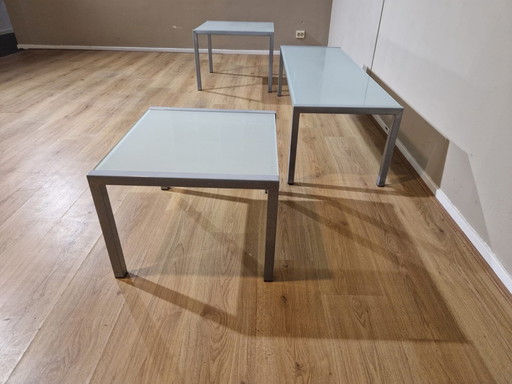 3X Bony Coffee Tables Glass Design Silver