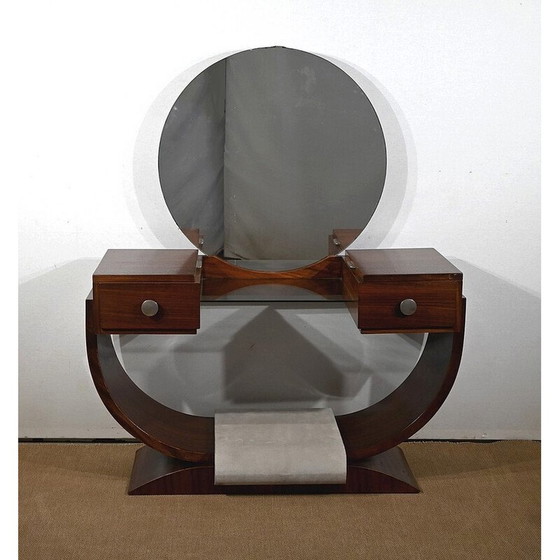 Image 1 of Vintage Art Deco liner dressing table in rosewood and chromed metal with mirror