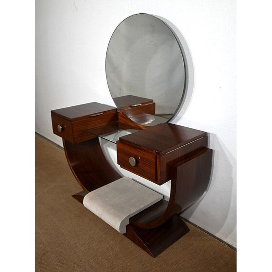 Image 1 of Vintage Art Deco liner dressing table in rosewood and chromed metal with mirror