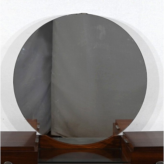 Image 1 of Vintage Art Deco liner dressing table in rosewood and chromed metal with mirror