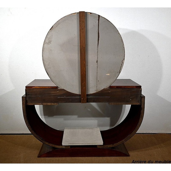 Image 1 of Vintage Art Deco liner dressing table in rosewood and chromed metal with mirror