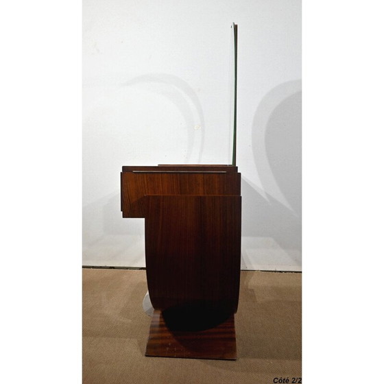 Image 1 of Vintage Art Deco liner dressing table in rosewood and chromed metal with mirror