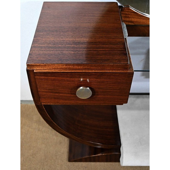 Image 1 of Vintage Art Deco liner dressing table in rosewood and chromed metal with mirror
