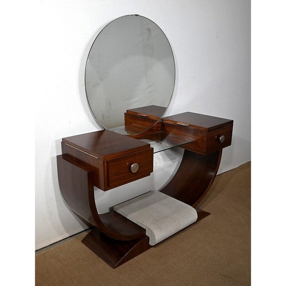 Image 1 of Vintage Art Deco liner dressing table in rosewood and chromed metal with mirror