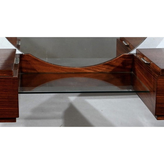 Image 1 of Vintage Art Deco liner dressing table in rosewood and chromed metal with mirror